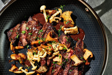 Pan-Seared Bavette Steak with Wild Mushrooms & Red Wine Sauce