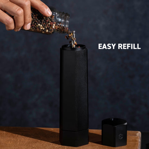 HexMill Salt and Pepper Grinder Set + Spiceology Whole Black Peppercor –  HexClad Cookware