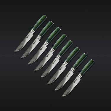 Damascus Steel Steak Knife Set, 8-pc (Green)