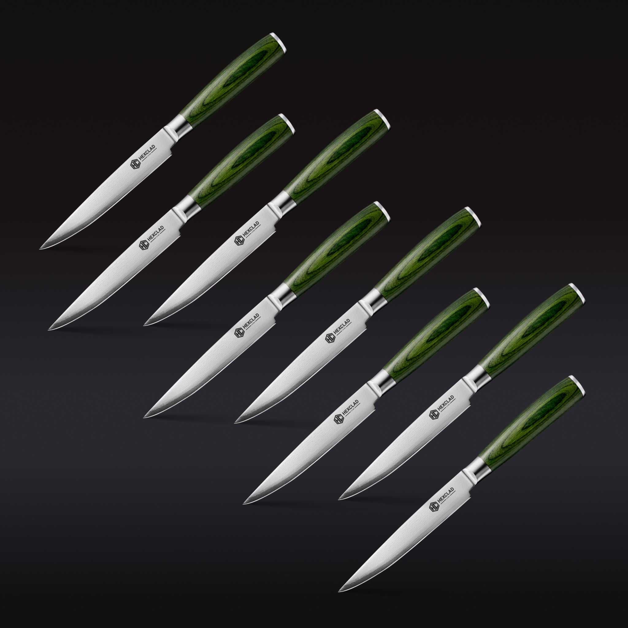 Damascus Steel Steak Knife Set, 8-pc (Green) – HexClad Cookware