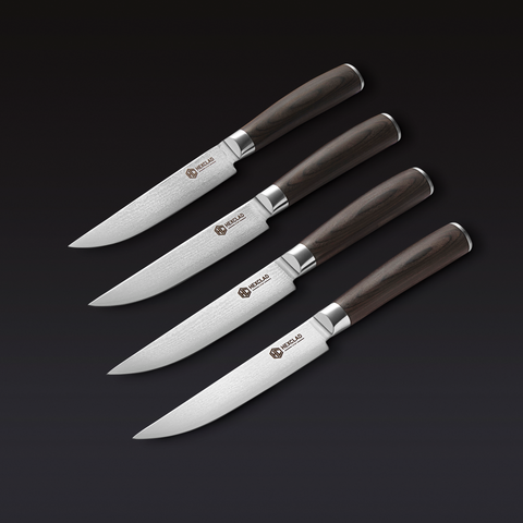 Damascus Steel Steak Knife Set, 4-pc (Espresso) | HexClad Cookware