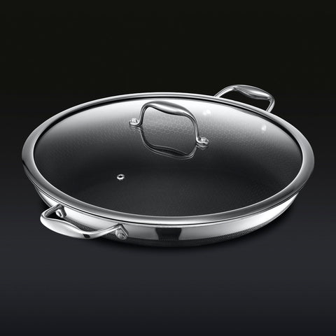 HexClad 14 Inch Hybrid Stainless Steel Frying Pan with Lid, Stay
