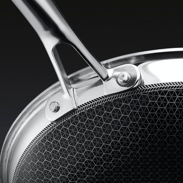 Close up of the HexClad hybrid fry pan handle