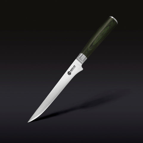 HexClad Damascus Steel 6 inch Boning Knife, Steel Bolster, Silver