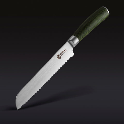 HexClad Damascus Steel 8 Serrated Bread Knife - Forest Green