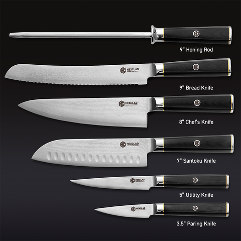  HexClad Essential Knife Set, 6-Piece, Japanese Damascus  Stainless Steel Blades, Full Tang Construction, Pakkawood Handles: Home &  Kitchen