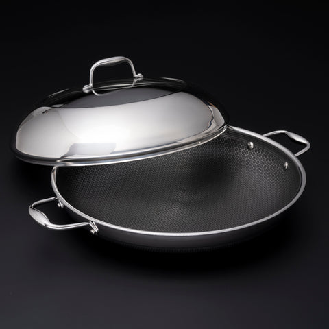 HexClad 14 inch Hybrid Stainless Steel Frying Pan with Glass Lid