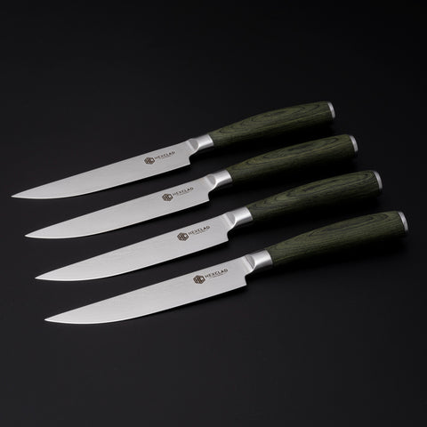  HexClad Steak Knife Set, 4-Pieces Damascus Stainless Steel  Blades, Full Tang Construction, Pakkawood Handles: Home & Kitchen