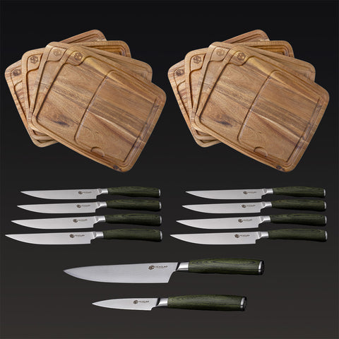 HexClad 8pc Japanese Damascus Steel Steak Knife Set - Forest Green