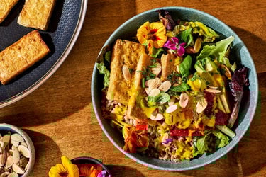 Crispy Tofu Bowl with Orange-Tahini Dressing