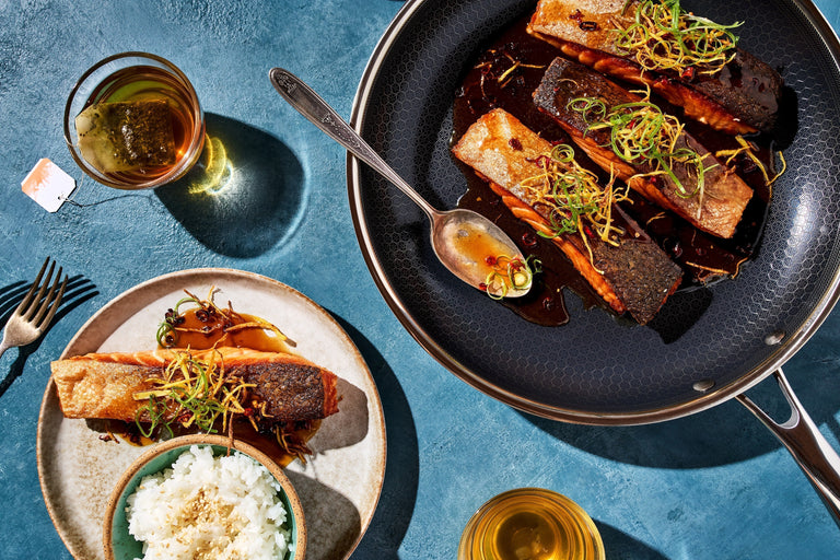 Zalm met gember, honing en chili