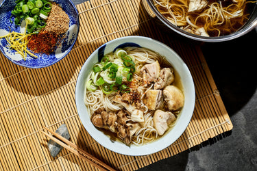 Japanese Chicken Noodle Soup with Shiitake Mushrooms