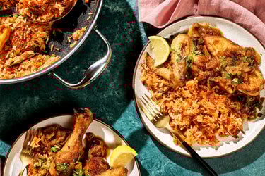 Chicken Yassa (Senegalese Caramelized Onion Braised Chicken) with Jollof Rice