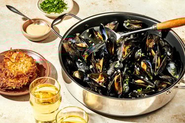 Mussels Braised in Cider with Potato Rosti