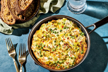 One-Pan Leek, Pea and Goats Cheese Frittata in a HexClad 8" Frying Pan