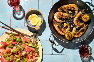 Grilled Prawns with Fresh Tomato and Watermelon Salad
