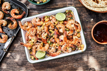Pickled Grilled Shrimp with Ancho Butter and Pineapple-Mango Salsa