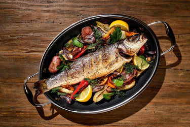 Roasted Branzino in HexClad Oval Roasting Pan