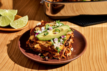 Cheesy Red Chicken Enchilada Casserole