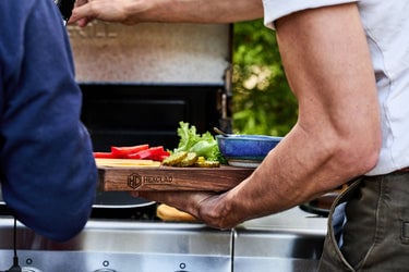 Burger Fixings on a Large HexClad Walnut Cutting Board Cutting Board