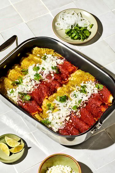 Enchilada Divorciadas in the Small roasting pan