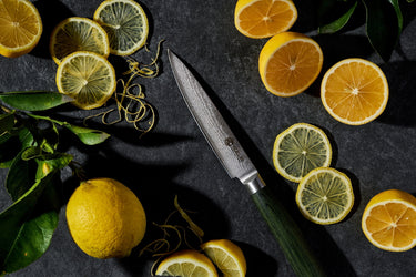 HexClad Utility Knife in a bed of lemons