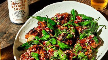 Grilled Sweet Honey Glazed Chicken Wings & Shishito Peppers