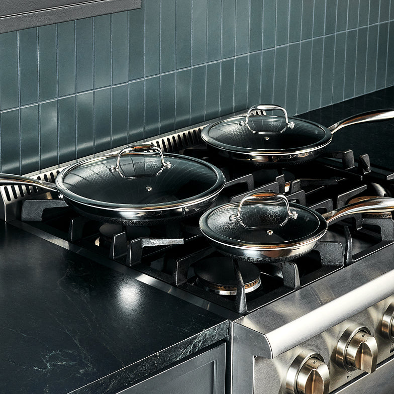 Hybrid Fry Pan Set with Lids, 6pc