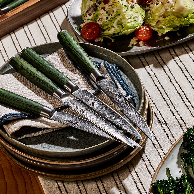 Damascus Steel Steak Knife Boxed Set, 6-pc (Green)