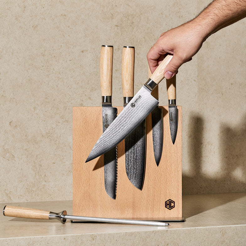 Damascus Steel Knife Set, 7-pc (Blonde)