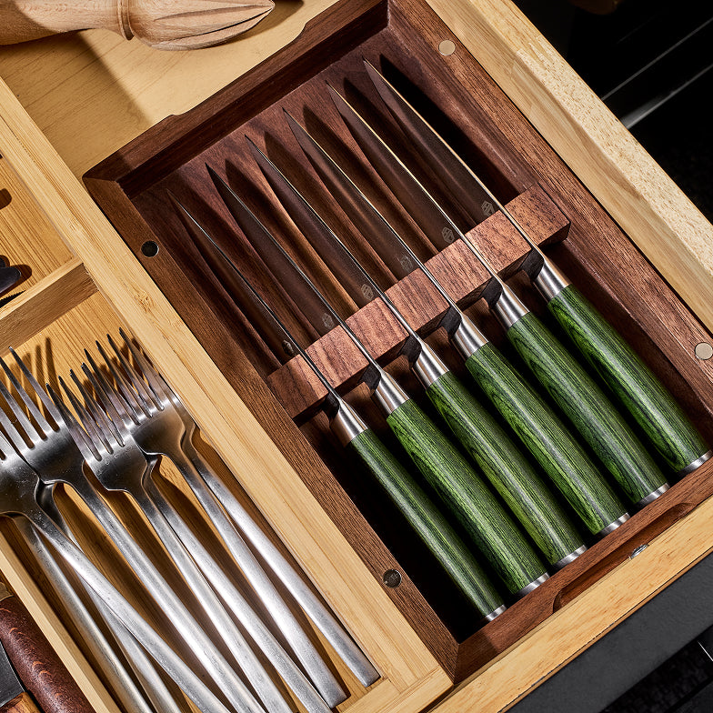 Damascus Steel Steak Knife Boxed Set, 6-pc (Green)