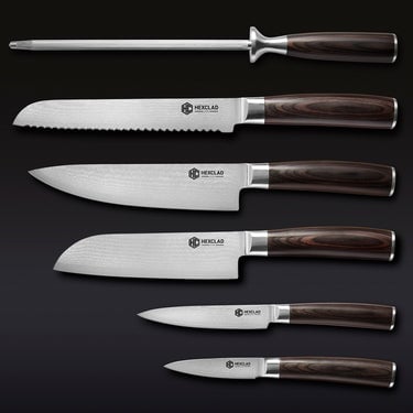 Damascus Steel Knife Set, 6-Piece Espresso