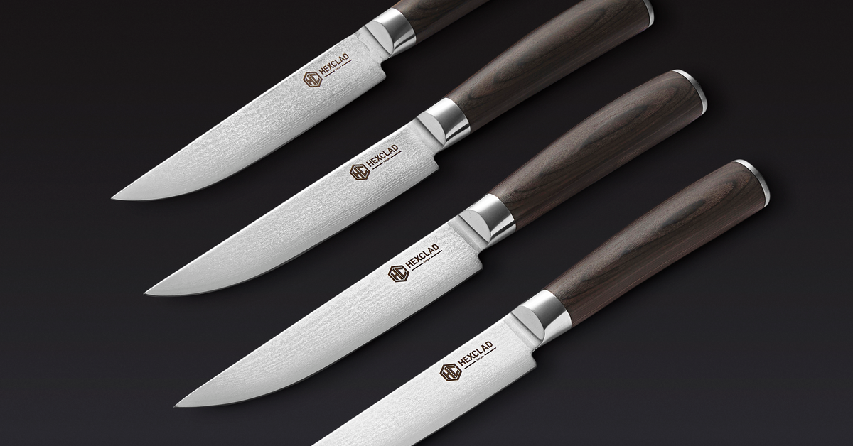 Damascus Steel Steak Knife Set, 4-pc (Espresso) | HexClad