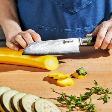 Damascus Steel 7" Santoku Knife and 10" Hybrid Pan with Lid
