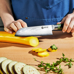 Damascus Steel Santoku Knife, 7" (Green)