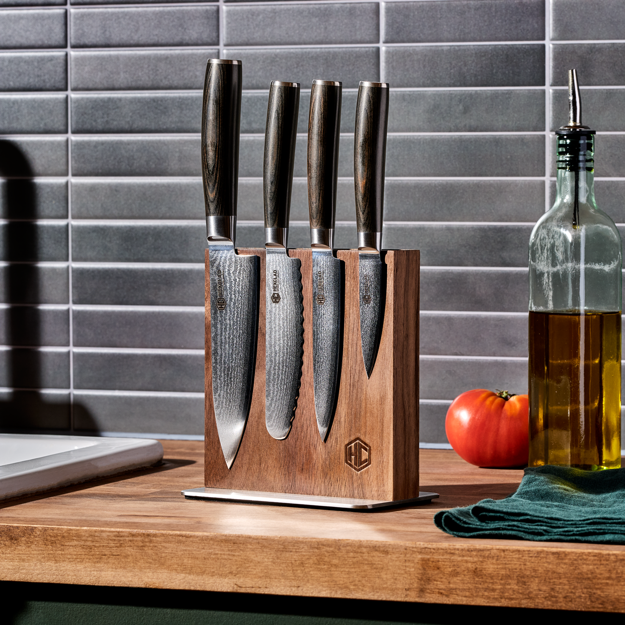 Damascus Steel Studio Knife Set, 5-pc (Espresso)