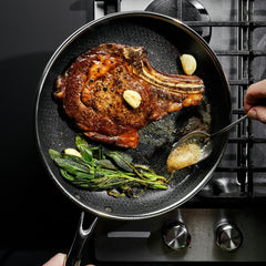Cooking ribeye steak in HexClad hybrid fry pan