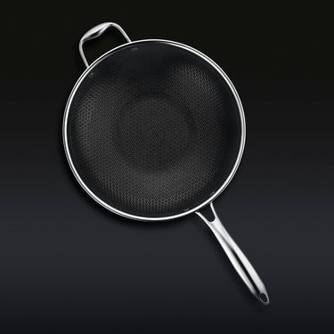 Bird's eye view of the HexClad 12' stainless steel wok