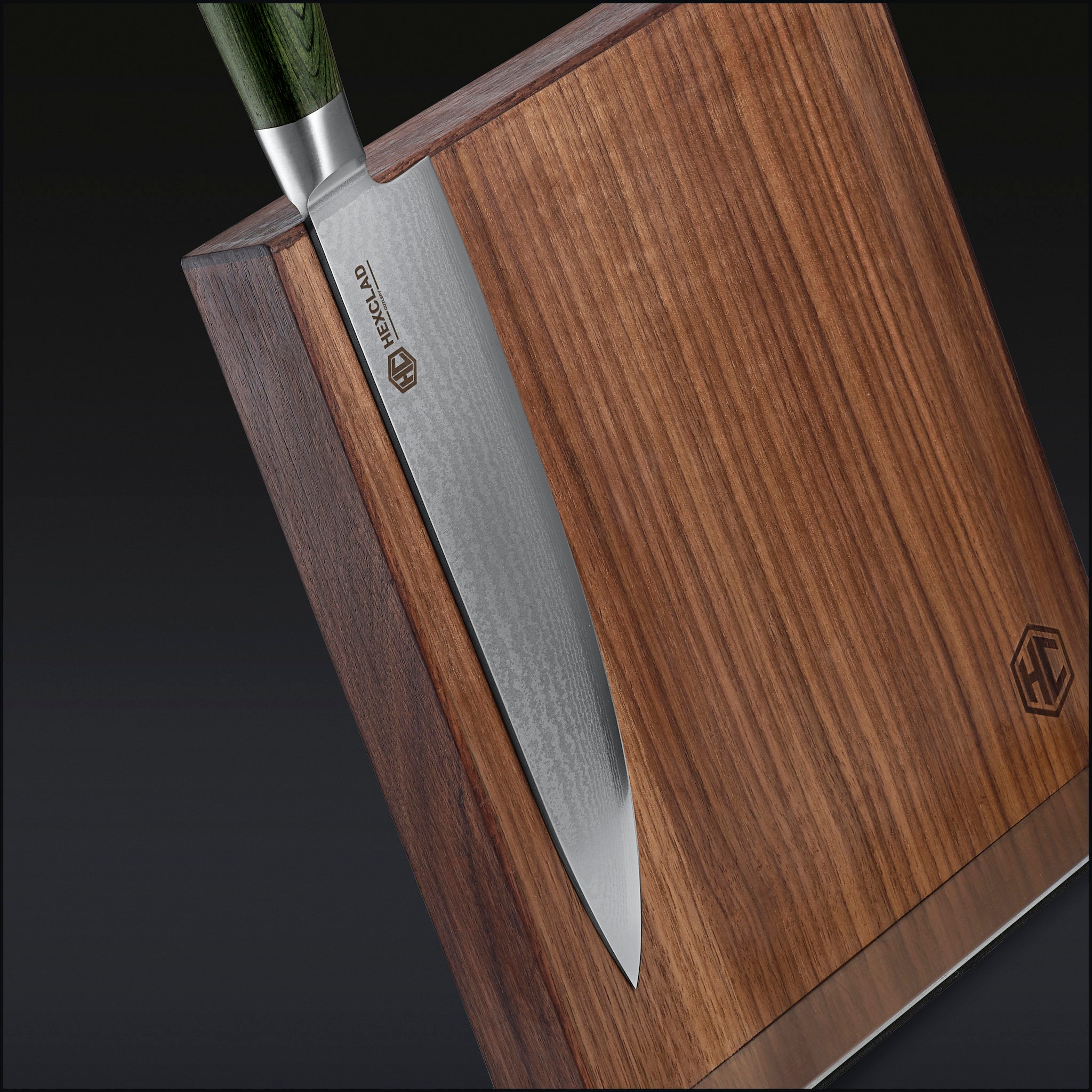 HexClad 8pc Japanese Damascus Steel Steak Knife Set - Forest Green