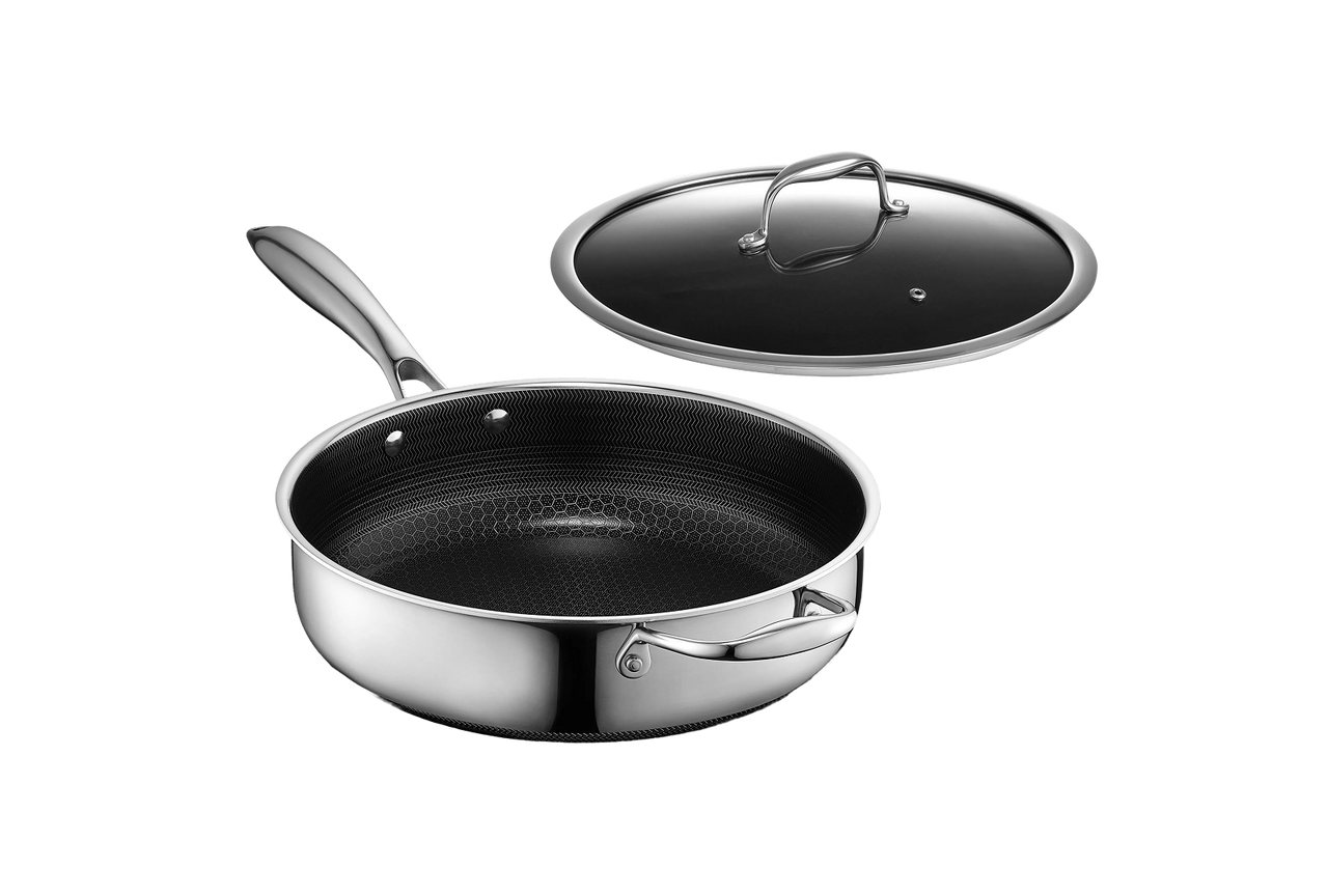 Hybrid Deep Sauté Pan with Lid, 3.3-Qt