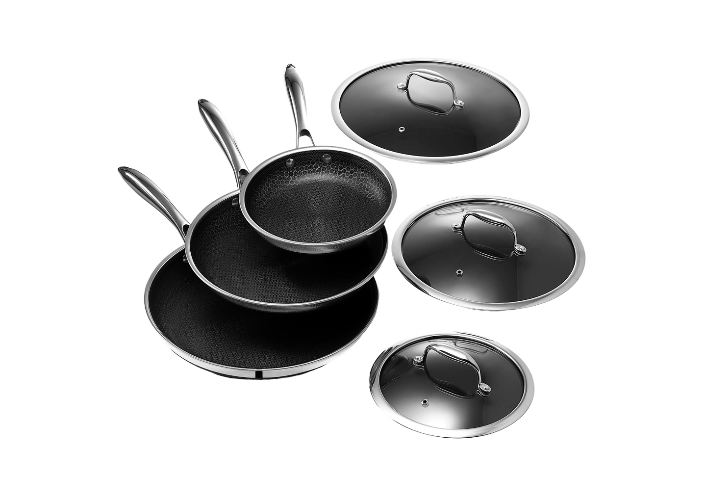 HexClad Hybrid Fry Pan Set with Lids, 6pc