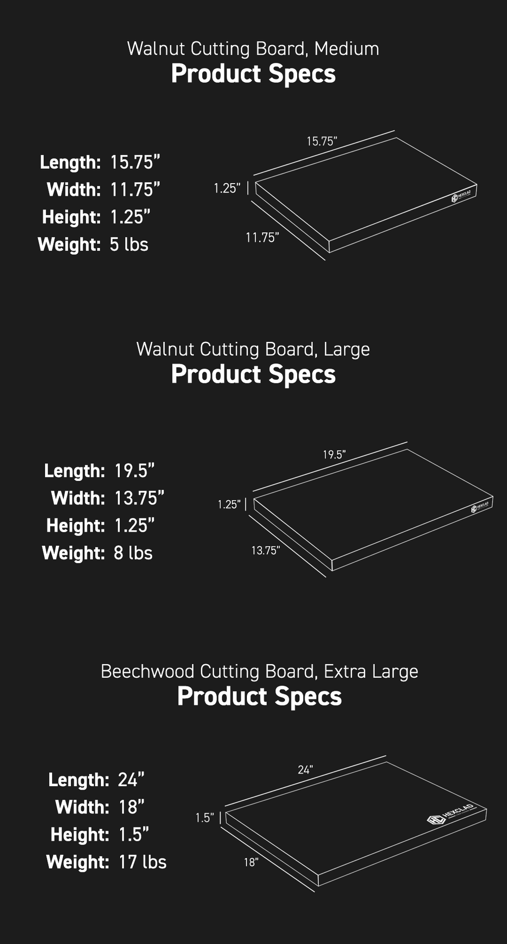 Product Spec dimensions