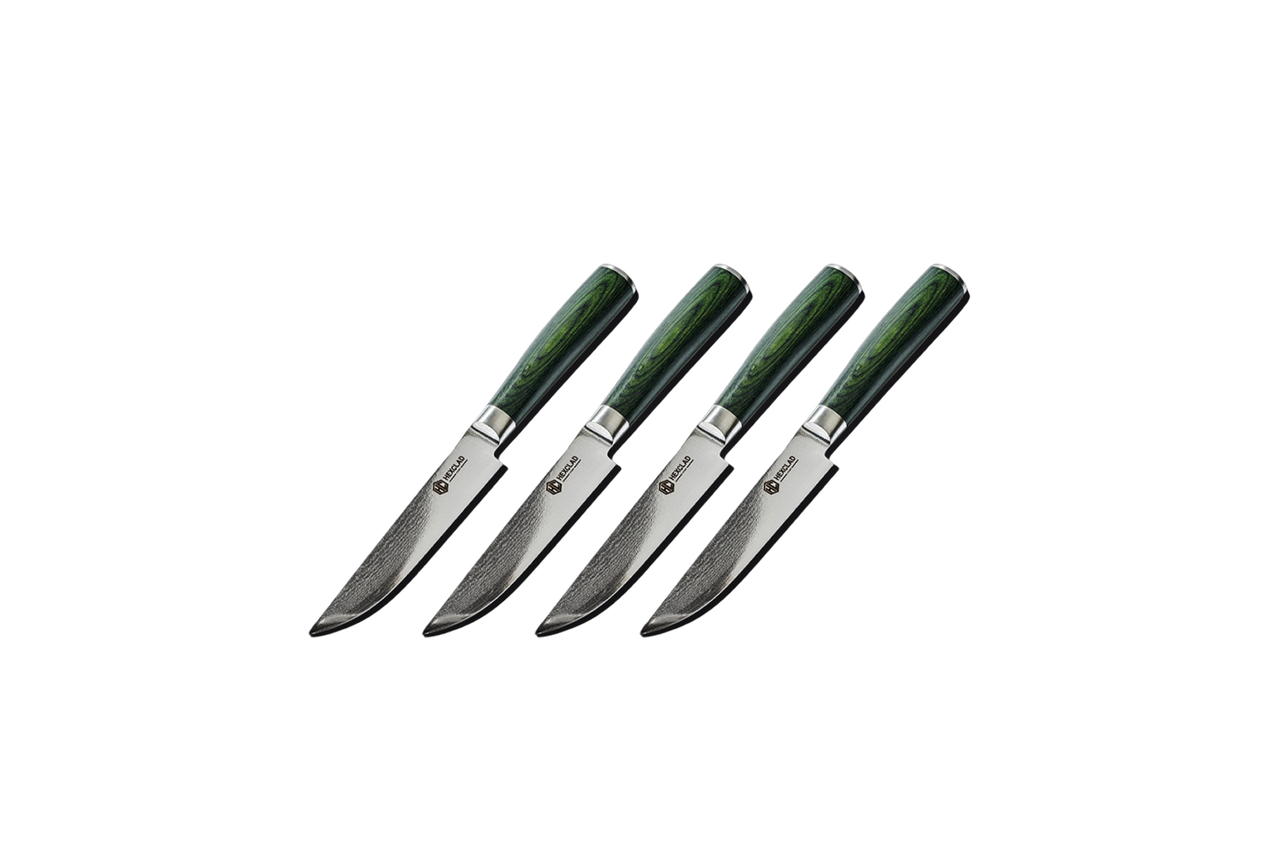 Damascus Steel Steak Knife Set, 4-pc (Green)
