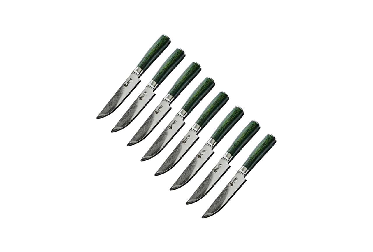 Damascus Steel Steak Knife Set, 8-pc (Green)