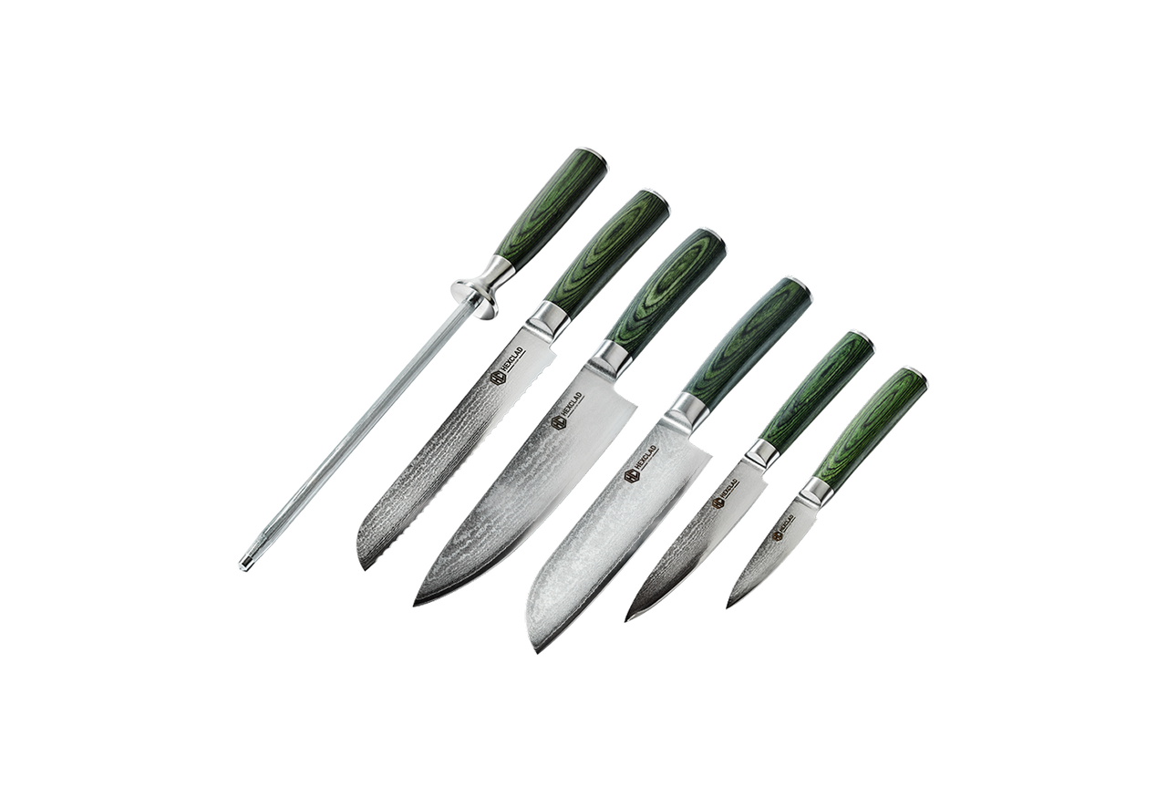 Essential Damascus Steel Knife Set, 6-pc (Green)