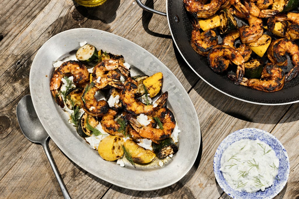BBQ Shrimp in Grill Pan with Squash