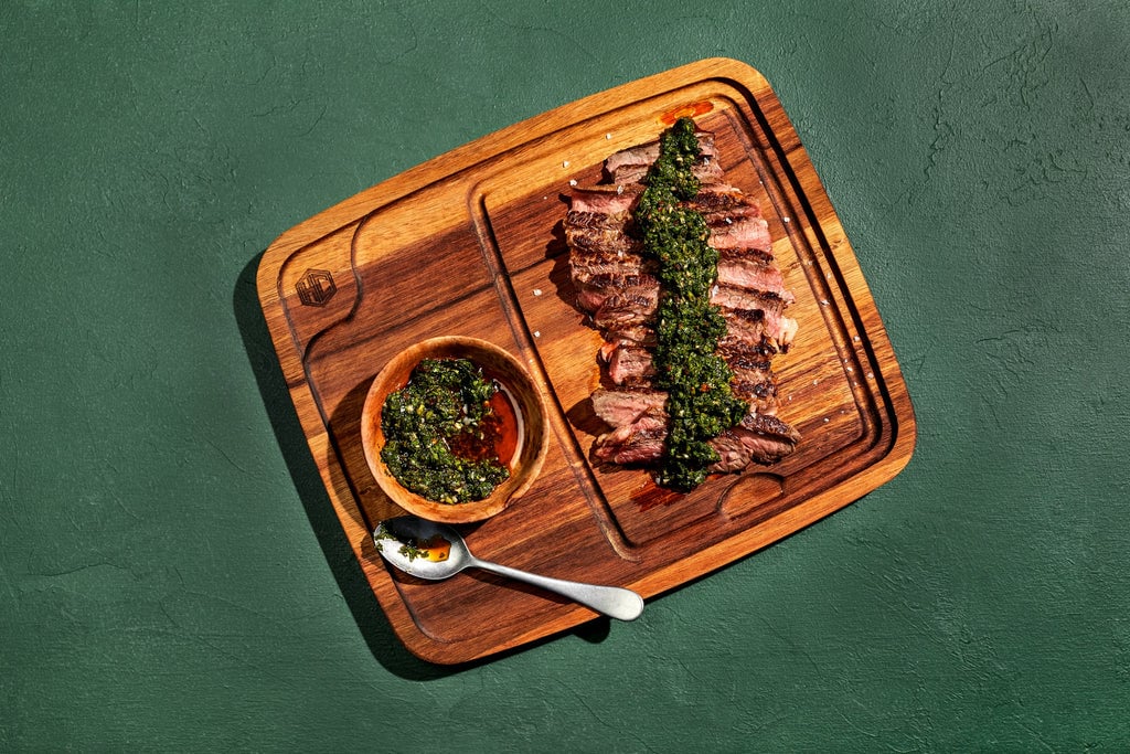 Pan-Seared Ribeye with Smoky Chimichurri on Bistecca Plate