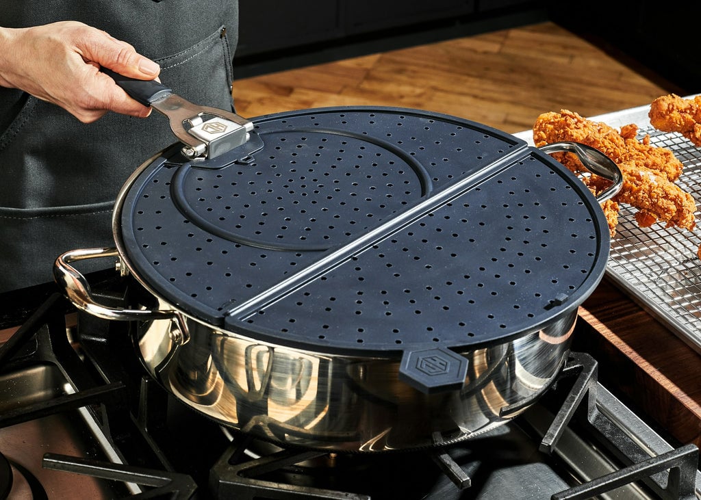 Splatter Screen in use over chicken fryer
