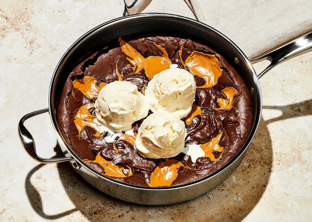 Peanut Butter Swirl Skillet Brownies a La Mode