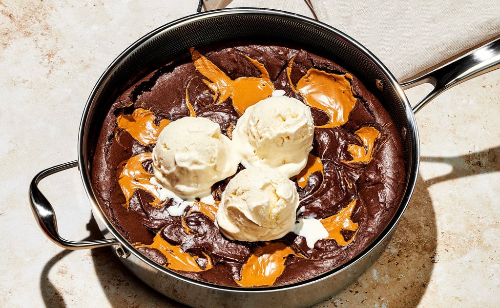 Peanut Butter Swirl Skillet Brownies a La Mode